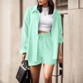 thumbnail image 2 of Womens Tops Fashionable Casual Wrinkled Cloth Top Solid Color Long Sleeve Slit Button Design Comfortable Daily Wear 1Pc Shirt M Sweaters For Women, 2 of 9