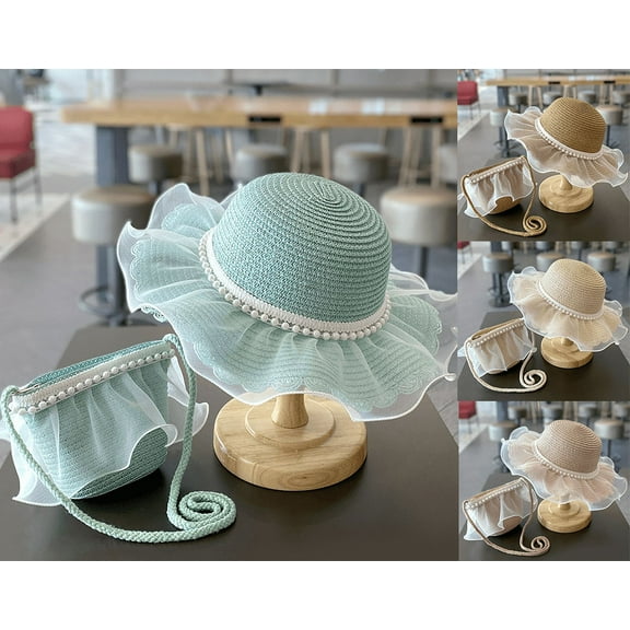 Yoyauz Straw Hat Girl Kids Sun Hat Summer Beach Hat Straw Pocket Set For Outdoor Activities