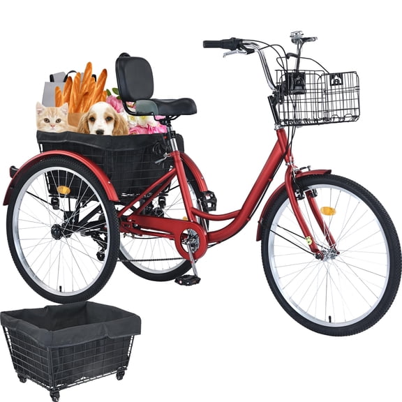 Adult Tricycles, Upgrade 7 Speed Adult Trikes 26 inch 3 Wheel Bikes, Cruise Bike with Basket for Seniors, Women, Men for Recreation, Shopping, Exercise