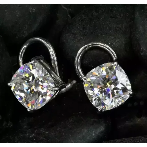 4.00Ct Cushion Cut Certified Moissanite Omega Back Stud Earrings Sterling Sliver