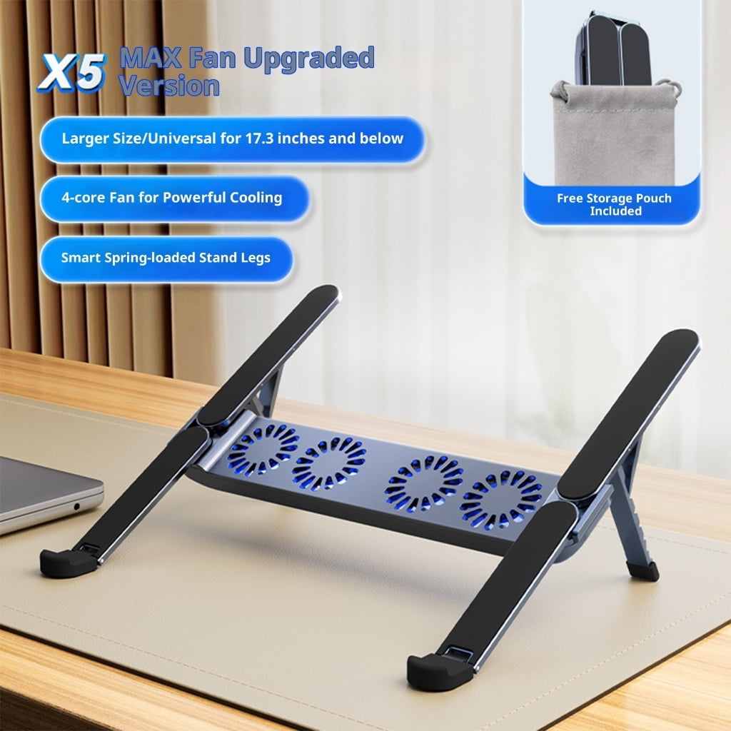 Quiet Aluminum Laptop Coolers Foldable Design Multiple Angled Stand For Tablets 10-17inch Portable Cooling System