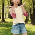 thumbnail image 4 of ZACPNCV 3/4 Length Sleeve Girls Tops Summer Three Quarter Striped Shirts Casual Loose Fit Soft Blouse Tees Khaki 11-12 Years, 4 of 8