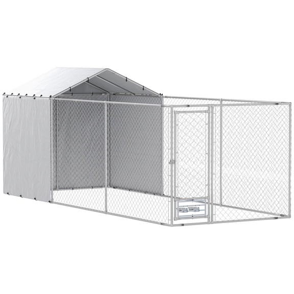 Dranite Galvanized Chain Link Large Outdoor Dog Kennel 19.7ft L x 7.5ft W x 7.5ft H