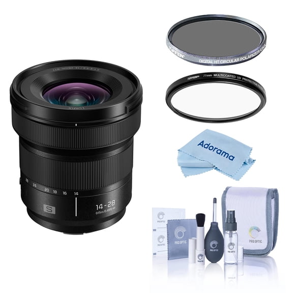 Panasonic LUMIX S 14-28mm f/4-5.6 Macro Lens for L Mount, Bundle with Tiffen 77mm UV and CPL Filters