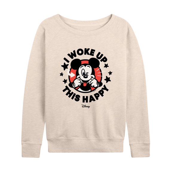 Disney - Mickey & Friends - Mickey Mouse - I Woke Up This Happy - Wink - Women's Lightweight French Terry Long Sleeve Shirt