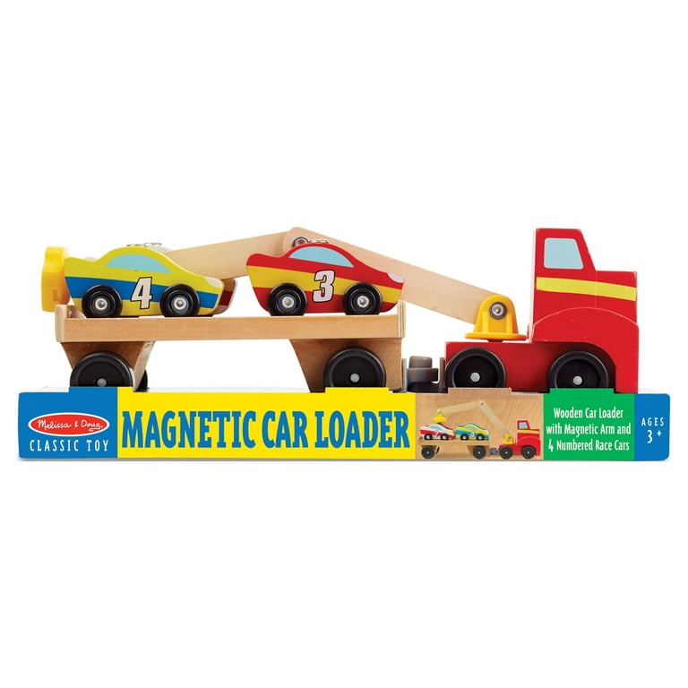  Melissa & Doug Magnetic Car Loader Wooden Toy Set With 4 Cars  and 1 Semi-Trailer Truck - Crane Wooden Toy, Vehicle Toys For Kids Ages 3+  : Melissa & Doug: Toys & Games