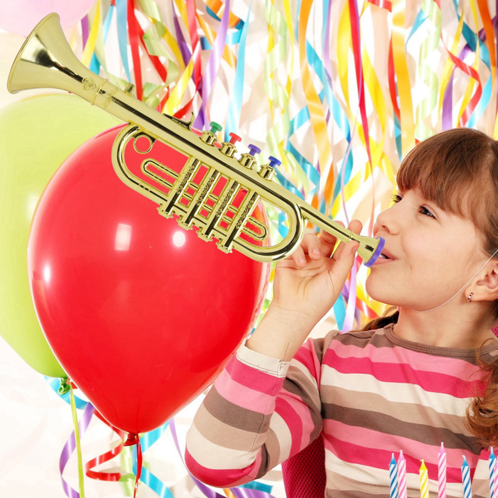 Kids Trumpet, Golden Plastic Trumpet Horn with 4 Colored Keys, Children's Trumpet Wind Instrument Brass Musical Instruments, Trumpet Toy Boys Girls
