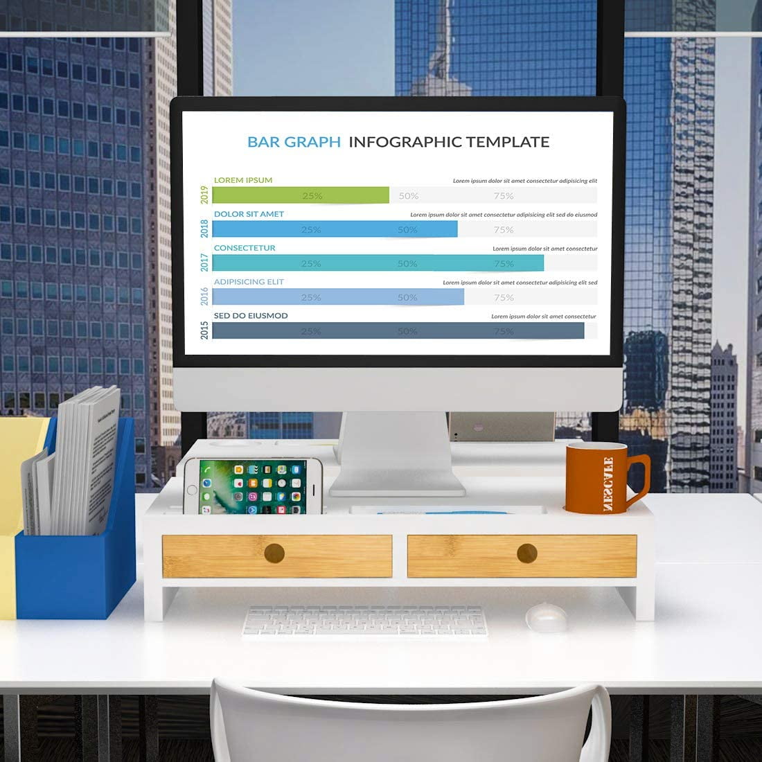 Bambloom Monitor Riser Stand Desk Shelf with Keyboard Storage Stylish
