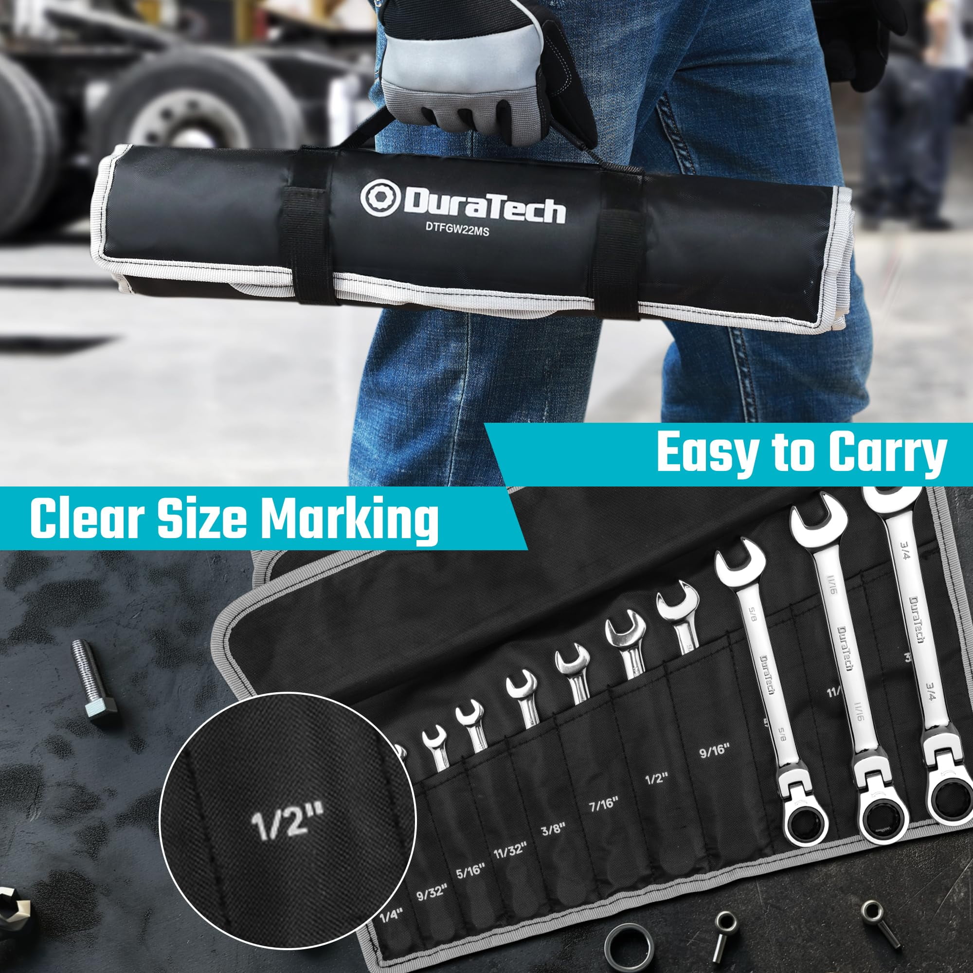 DURATECH 22-Piece Flex Head Ratcheting Wrench Set - Metric & SAE With Pouch