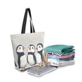 thumbnail image 2 of FORMRS Womens Canvas Tote Bag with Zipper Inner Pocket Shoulder Handbag, Cute Puffin, 2 of 7
