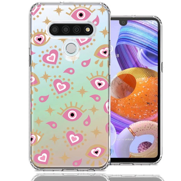 MUNDAZE LG K51 Pink Evil Eye Lucky Love Law Of Attraction Design Double Layer Phone Case Cover