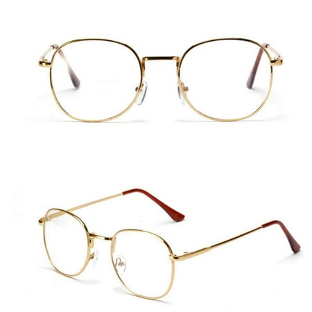 Men Women Vintage Metal Myopia Eyewear Square Optical Glasses Retro Frame Gold