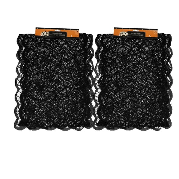 2PCS Halloween Black Lace Table Runners 72x13-in Spider Web Table Runner Decor Vintage Romantic Black Lace Table Cloth Party Favors for Halloween Engagement Birthday Hotel Home Table Decor