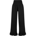thumbnail image 5 of Ruffled Pants for Woman Fashion Ruffle Hem Pant Smocked Elastic High Waist Long Pants for Women Linen Spring Fall Trousers, Black, Large, 5 of 7