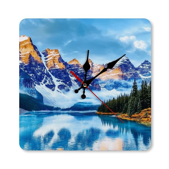 RKSupls 1010inch Mountain Lake Landscape Blue Square Unmarked Wall Clock Silent Non-Ticking Home Decor for Bedroom Living Room Office Classroom Easy to Install