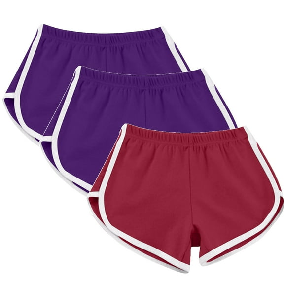 LEBONYARD Women's Linen Pull-On Shorts,Women's Shorts in Soft and Lightweight Fabrics,3pcWomen Casual Summer Sports Shorts Workout Yoga Shorts Active Shorts Purple S