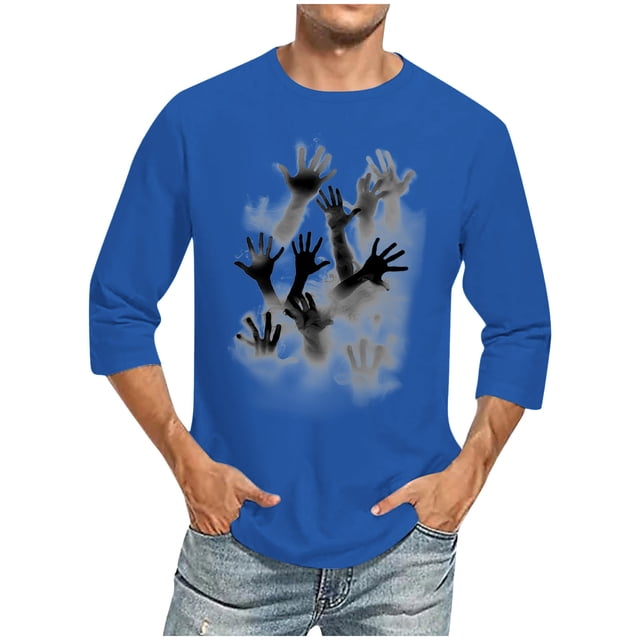 Camisas de Manga Larga para Hombres Imprimir Casual Cuello Redondo Blusa de Manga Corta, Camisas de Lino para Hombres