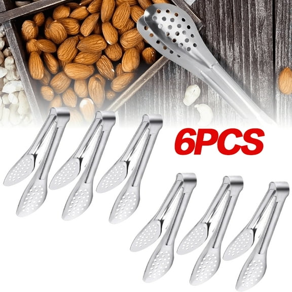 6PCS Small Metal Tongs for Cooking, 7“ Stainless Steel Serving Tongs for Buffet Mini Salad Tongs for Serving Food, Appetizers, Salad, Steak, Barbecue, Ice, Dessert