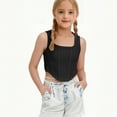 thumbnail image 5 of lcziwo Today's Sales of The Day! Girl's Textured Sleeveless Square Neck Tanks Casual Asymmetrical Hem Crop Tops Kids Vacation Lounge Wear Black 9 Years, 5 of 6