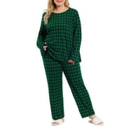 Unique Bargains Women's Plus Long Sleeve Buffalo Plaid Check Sleepwear