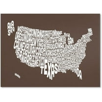 Trademark Art 'COFFEE-USA States Text Map' Canvas Art by Michael Tompsett