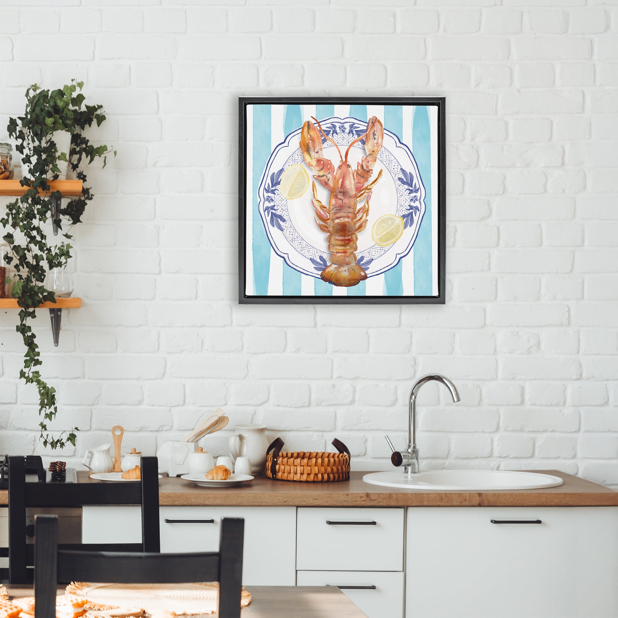 Stupell Industries Lobster Seafood Plate Black Framed Floater Canvas Wall Art, design by Christie Adams