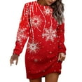 thumbnail image 1 of Bmisegm Robe Décontractée à Manches Longues Col Rond Imprimé Flocon de Neige Mode Automne et Hiver pour Femmes Vêtements de Noël Rouge Melon D\'eau L, 1 of 4
