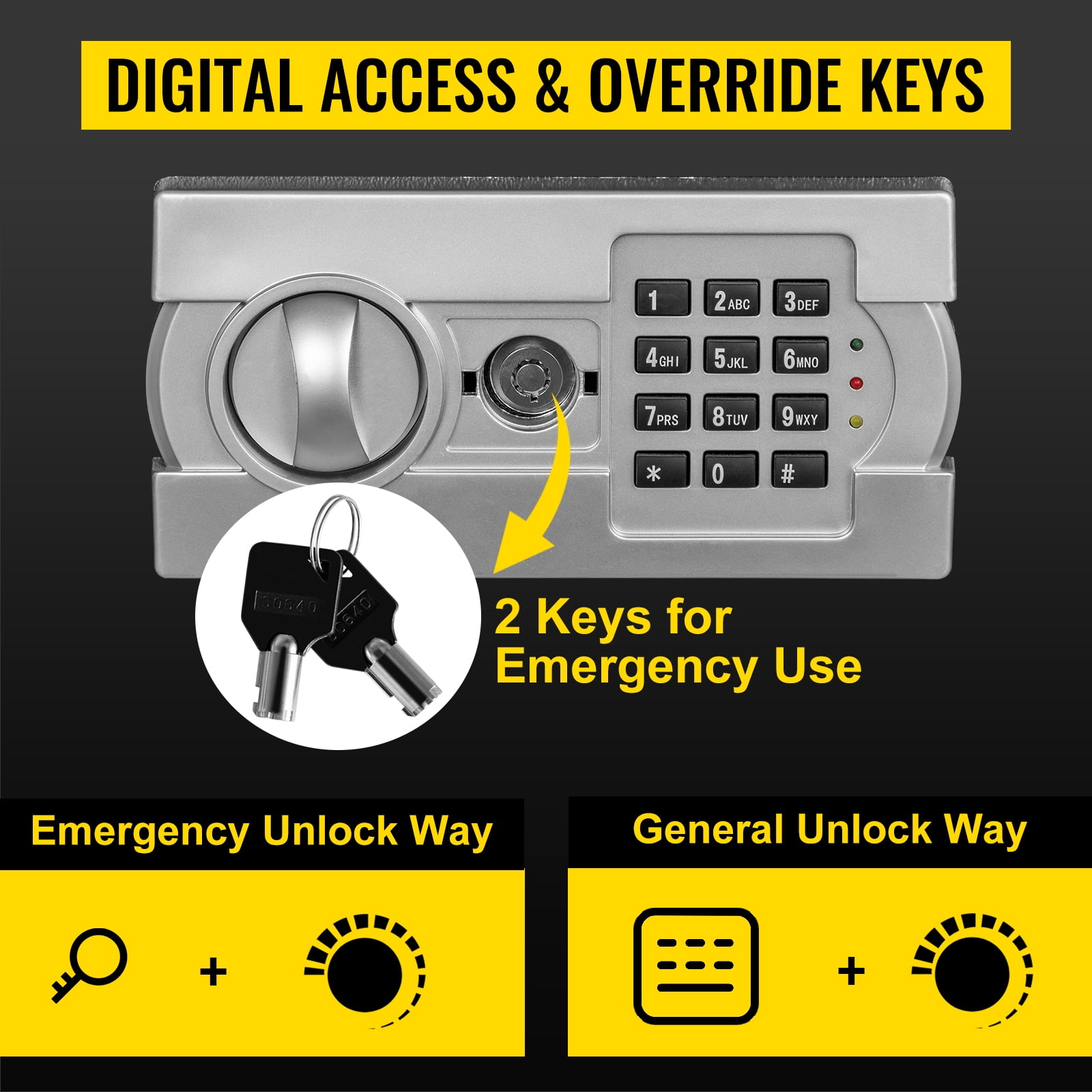 KFFKFF Carbon Steel Digital Safe - 1.7 Cubic Feet, Electronic Code Lock, Deposit Slot, Two Backup Keys, Ideal for Home, Hotel, Restaurant, Office
