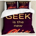 thumbnail image 1 of Geek King Size Duvet Cover Set, Typography Art Motivational Geek Quote for Hipster Subsculture Theme, Decorative 3 Piece Bedding Set with 2 Pillow Shams, Purple Mustard and Vermilion, by Ambesonne, 1 of 3