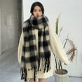 thumbnail image 5 of NUZYZ Women Scarf Plaid Print Thickened Warm Long Shawl with Tassel Trim Versatile Winter Blanket Wrap Daily Wear,Black, 5 of 8