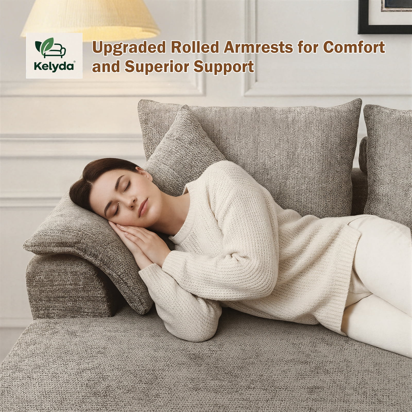 Kelyda 130'' Boneless Sectional Couch, Modern Chenille U Shaped Modular Cloud for Living Room Camel