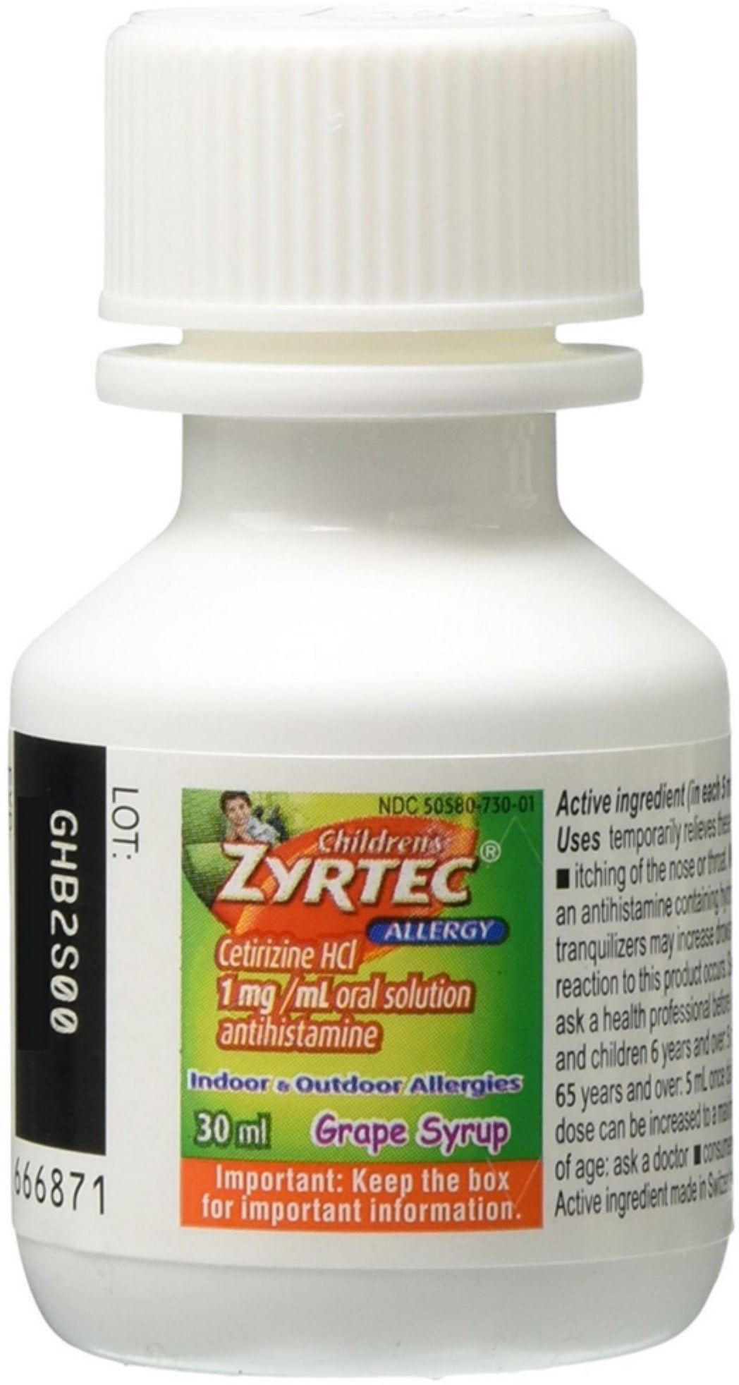 Zyrtec Children s Allergy Syrup, DyeFree, SugarFree Grape 1 oz (Pack