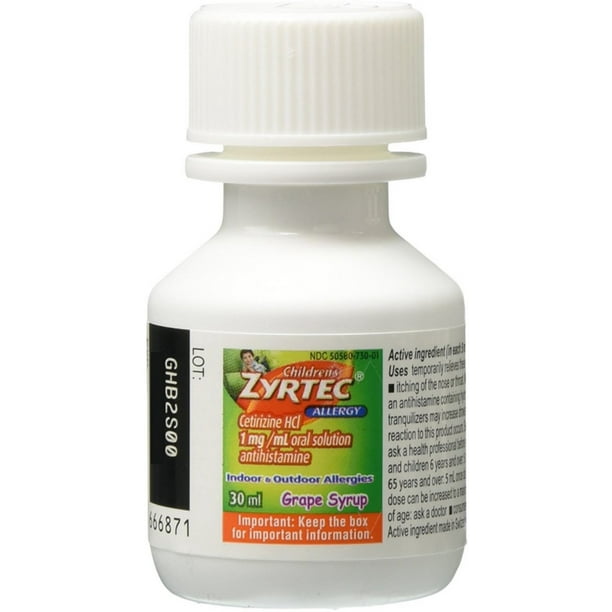4 Pack Zyrtec Children S Allergy Syrup Dye Free Sugar Free Grape 1 Oz Walmart Com Walmart Com