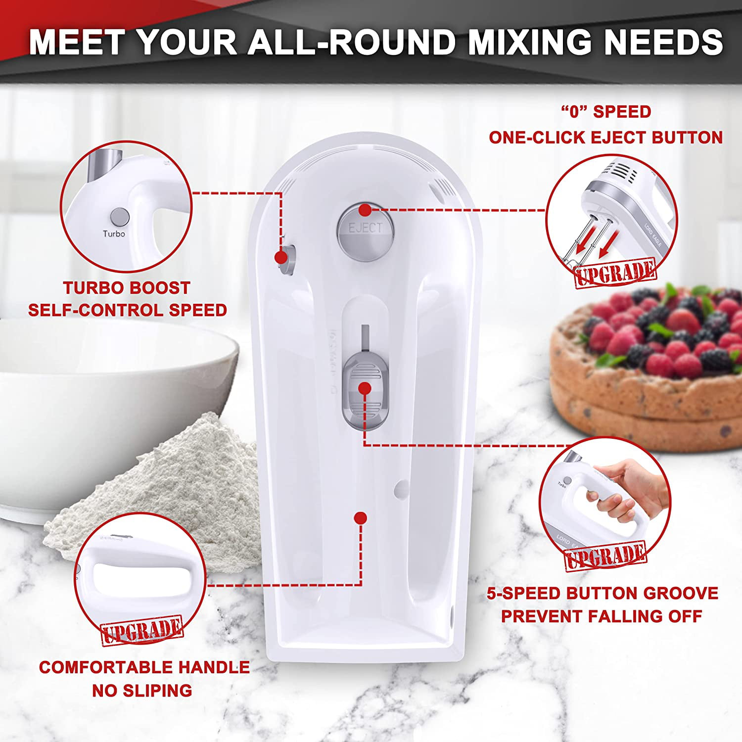 Bonsenkitchen Powerful Handheld Mixer for Whipping Cream, Flour, Food Beater 5-Speed 300W Hb8002, Black