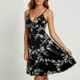 thumbnail image 5 of Women's Spaghetti Strap Summer Floral Vacation Dress, Boho V Neck Sleeveless Swing Wedding Guest Beach Dresses, 5 of 7