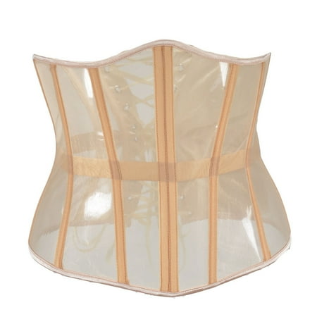 BYHONG Mesh Corset Waist Trainer for Women - Underbust Corset Lace Up Medium Length Fishbone Strap Waist Closure Thin Waistband Corset Dress for Women Beige Corset L