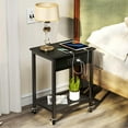 thumbnail image 5 of TC-HOMENY End Table with Charging Station & USB Ports, Side Table with Wheels & Storage Shelf Nightstand for Living Room Bedroom, Black, Wood And Metal, 5 of 10