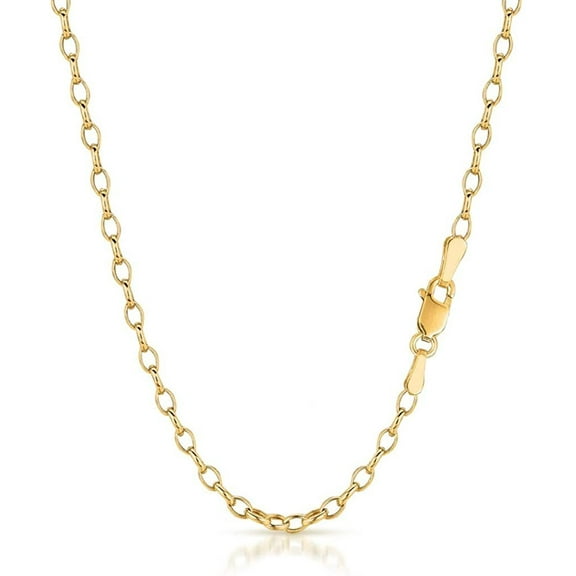 14K Yellow Gold 3mm Oval Rolo Chain, FREE Microfiber Cloth, Belcher Link Mens Womens Necklace and Bracelet, Giorgio Bergamo 18