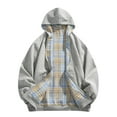 thumbnail image 2 of Miluxas Men Hooded Jackets Coat Trendy Full Zip Up Two-Sided Plaid Jacket Sweatshirt Oversized Thicken Winter Outerwear Gray, 2 of 9