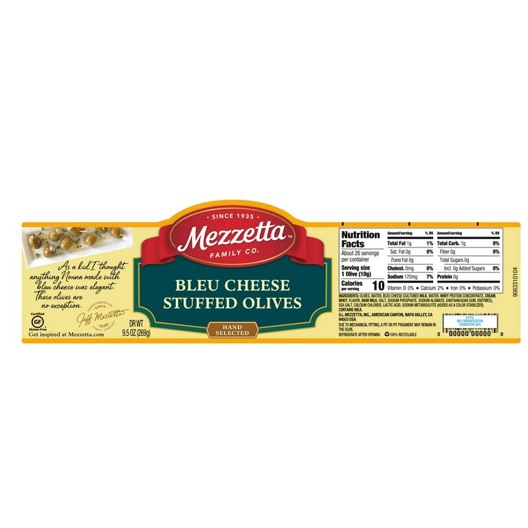 Mezzetta Bleu Cheese Stuffed Olives, 9.5 oz Dr. Wt. Jar - Walmart.com