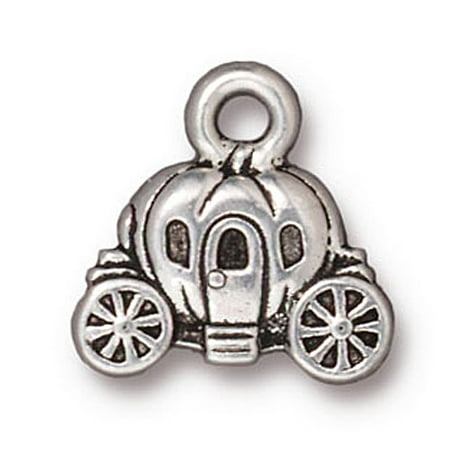 Cinderella Heart Charm - Fine Silver Plated Pewter Cinderella Carriage Charm 14.5mm (1)