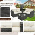 thumbnail image 3 of Rattan Patio Sofa Set, 4 Pieces Outdoor Sectional Furniture Set, All-Weather PE Rattan Wicker Patio Conversation Set, Cushioned Sofa Set with Glass Table & Storage Box for Patio Garden Poolside Deck, 3 of 9