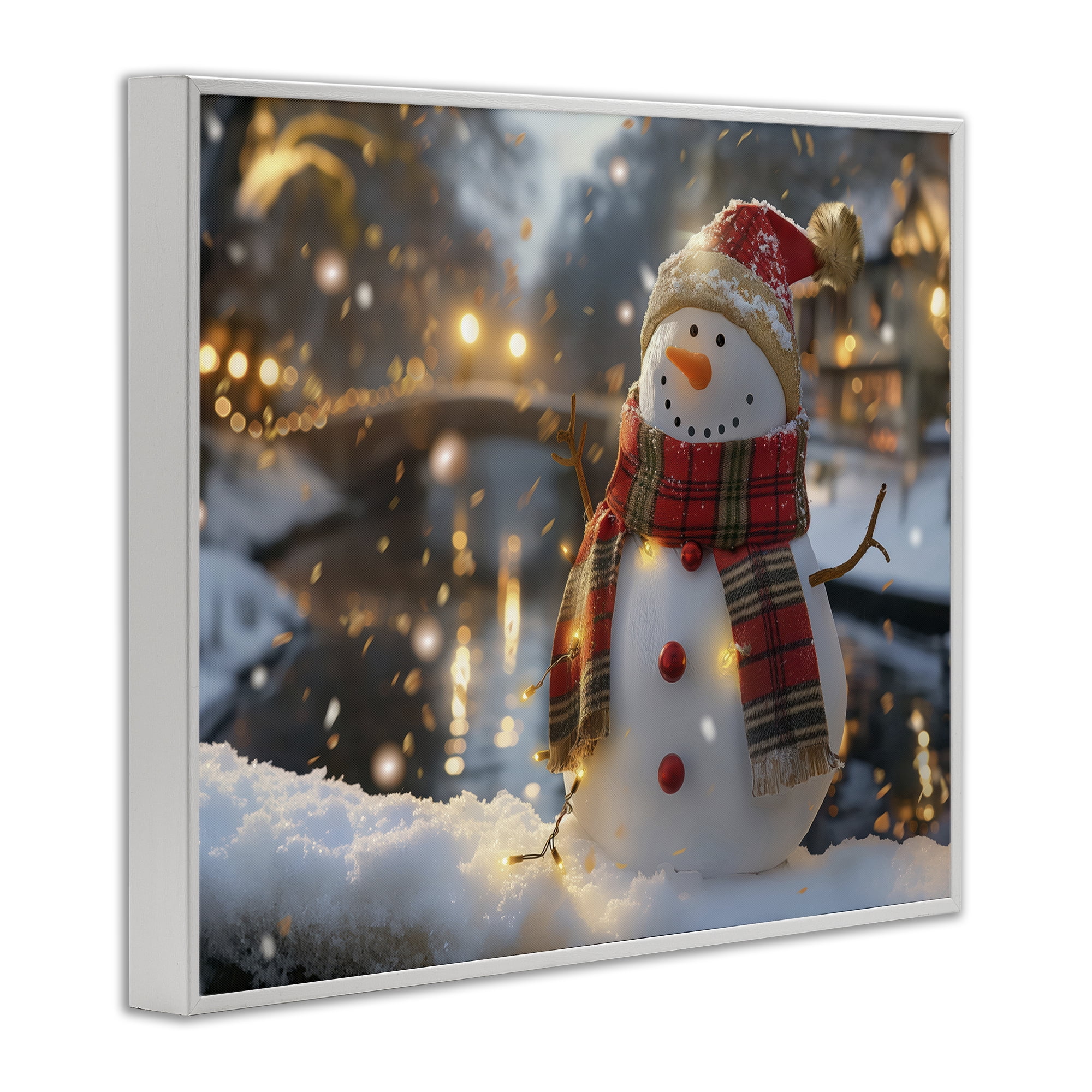 Stupell Industries Snowman Windy Winter Scene Holiday Painting White Framed Art Prints Wall Art, 14 x 11