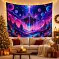 thumbnail image 2 of Floating Palace Above Blue River and Mushrooms, Mystical Psychedelic for Fantasy Fans, Alien World Decor, Housewarming Gift, Tapestry Wall Hanging for Bedroom, Studio and Dorm, 2 of 5