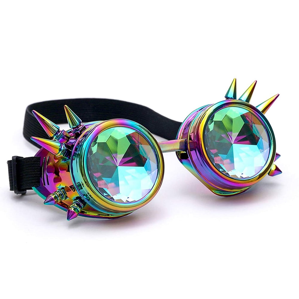 Rainbow Kaleidoscopic Glass Lens Goggles Punk Goth Burningman Rave USA
