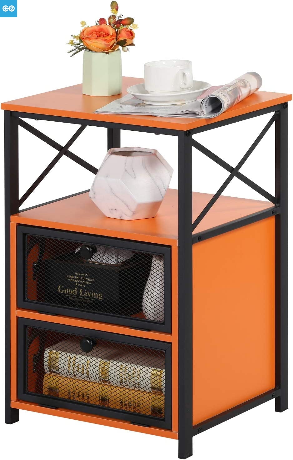 Night Stand End Side Table with Storage Space and Door Nightstands with Flip Drawers for Living