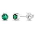 thumbnail image 1 of Bezel Set Simulated Emerald Toddler Screw Back Earrings 14k White Gold, 1 of 6