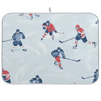Yayeee Dish Drying Mat for Kitchen Counter 18"x24" Microfiber Absorbent Pad, Hockey Action Zone