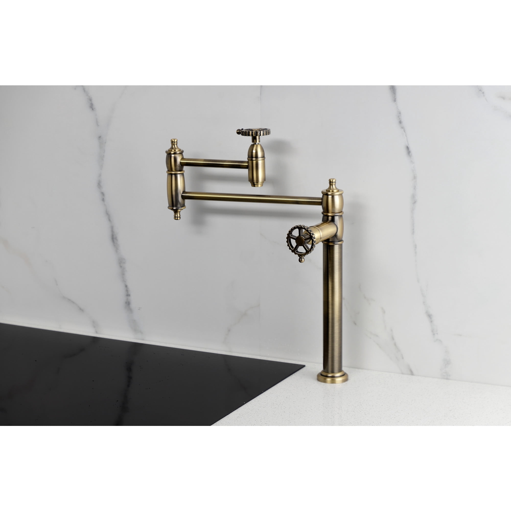 Kingston Brass KS3703CG Fuller Deck Mount Pot Filler Faucet, Antique Brass