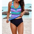 thumbnail image 1 of Women's Wave Stripe Racerback Tankini Swimsuit, 1 of 8
